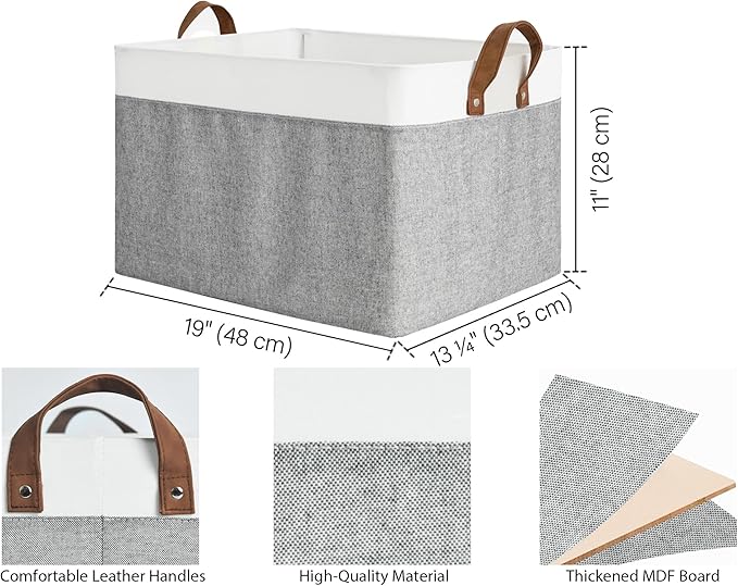 StorageWorks Storage Bins, Fabric Storage Bins for Shelves, Extra Large Storage Baskets with Metal Frame, Closet Baskets and Bins with Handles, Jumbo, Gray and White, 2-Pack