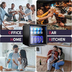 48 Can Beverage Refrigerator Cooler, Mini Fridge Glass Door with Adjustable Shelves, Freestanding Beverage Fridge with Blue LED for Home/Office/Dorm/Bar, 1.3 Cu.ft