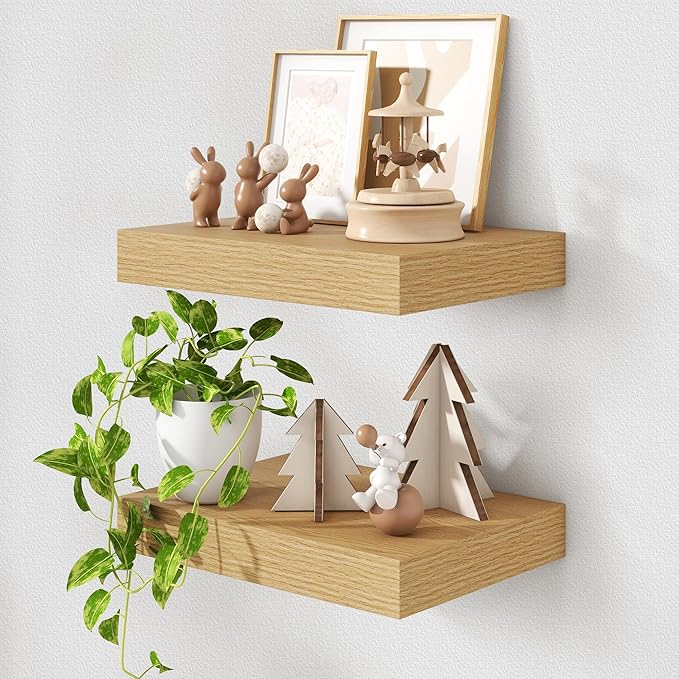 Deep Floating Shelves for Wall | 16 Inch Wide x 12 Inch Deep Floating Shelves Set of 2 | Rustic Oak Wide Wall Shelves | Bookshelf Laundry Shelf TV Shelf Nightstand