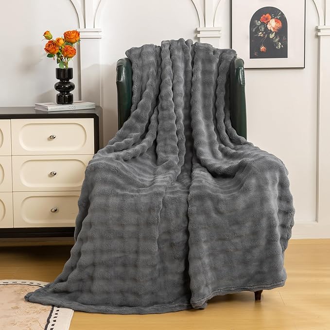YUSOKI Luxury 3D Bubble Throw Blanket 2lb,All Ages,Home Decoration, (Grey,50 * 60inches)