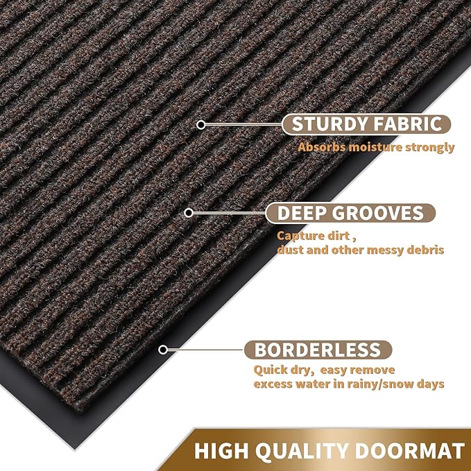 Yimobra Front Door Mat Outdoor Indoor Entrance, 100% Waterproof All-Season All Weather Doormat, Welcome Matt Outside Entry, Non Slip, Low Profile, Heavy Duty Patio Porch Floor Mats,36 x 24