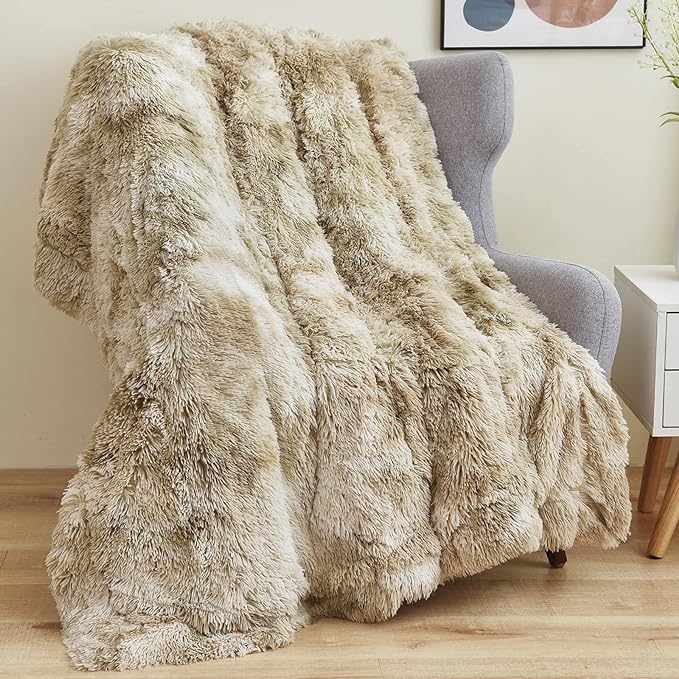 GONAAP Fuzzy Faux Fur Throw Blanket Tie-dye Beige Super Soft Cozy Plush Fuzzy Shaggy Blanket for Couch Sofa Bed (Tie-dye Beige, Throw(50"x60"))