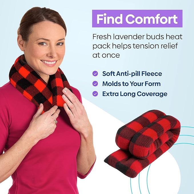 SunnyBay Microwave Heating Pad, Microwavable Heated Neck and Shoulder Wrap, Soothing Weighted Moist Heat or Ice Pack with Flaxseed and Lavender, FSA HSA Approved, 26x5 Inches, 2.5 lbs, Buffalo