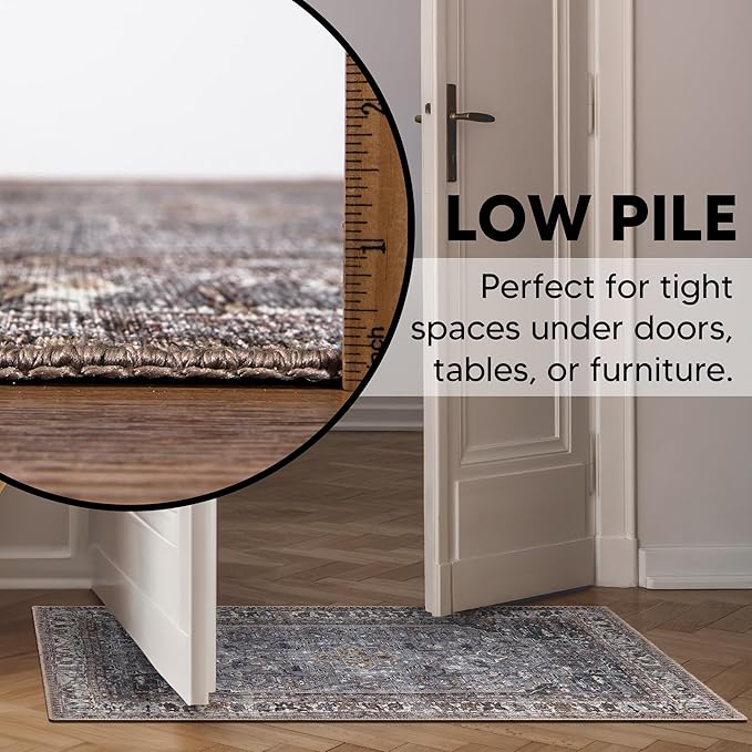Keen Home Design 2x3 Rug - Machine Washable Entry Rug with Non-Slip Backing, Ideal for Enteryway, Kitchen, Bathroom, Laundry Room - Vintage, Easy Clean, Durable, Low Pile Rug - (2' x 3')