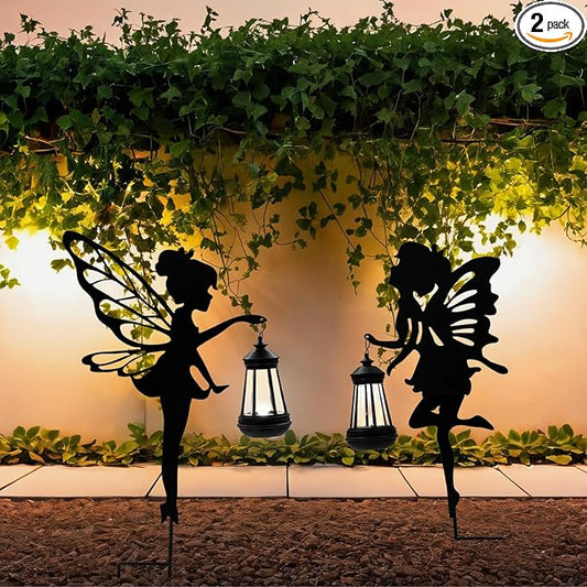 Solar Fairy Garden Decor Lights, 2 Packs, Metal Hanging Lanterns with Warm Solar Glow – Exquisite Gifts for Women, Mom, Friends (Fairy Hanging Lantern)