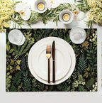 Black Sage Green Plant Placemats Set of 4 Vintage Botanic Fern Leaves Herb Floral Place Mats Rustic Farmhouse Linen Fabric Table Mats for Party Kitchen Dining Outdoor Indoor Decor