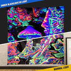 ADDWel Blacklight Mushroom Tapestry, Upright Tapestry Glow In The Dark, UV Reactive Black Light Tapestries Posters Wall Hanging for Backdrop Bedroom Dorm Living Room Decor(70"x90")