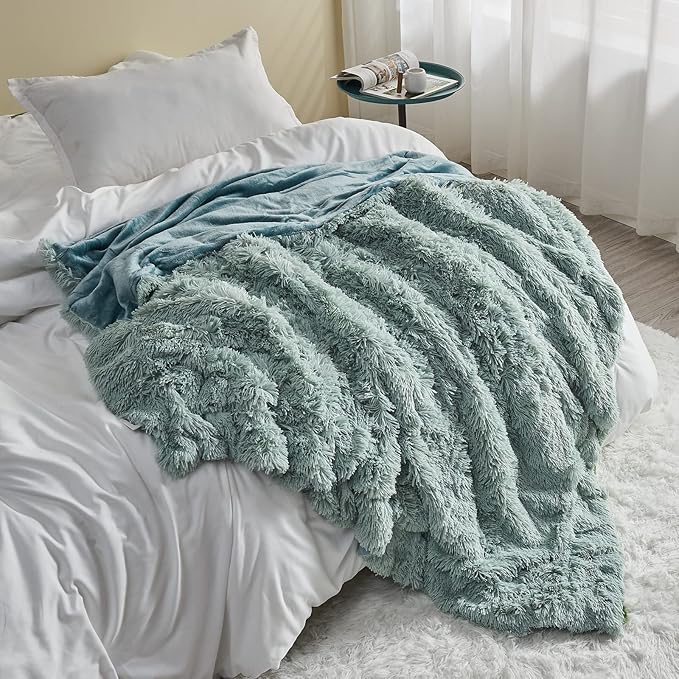 GONAAP Fuzzy Faux Fur Throw Blanket Ice Blue Super Soft Cozy Plush Fuzzy Shaggy Blanket for Couch Sofa Bed (Ice Blue, Throw(50"x60"))