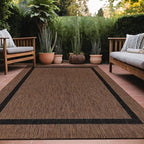 Bordered Outdoor Rug 9x12 Washable Outside Carpet for Indoor Patio Porch Waterproof Easy Cleaning Non Shedding Area Rugs Nut Brown - Black 9 x 12