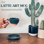 Mora Ceramic Latte Art Mug With Saucer - 10.5 oz, Round Bottom For Perfect Pours - Cafe Cups for Cappuccino, Espresso, Coffee, Tea etc - Porcelain Set for Baristas, Great Gift - Charcoal