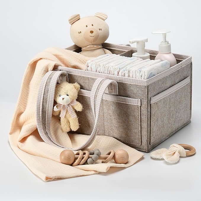 PeraBella Diaper Caddy Organizer with Handle, Baby Shower Gifts Basket Bag, Registry Search Must Haves Items, Nursery Storage Organizer for Newborn Girl Boy, Baby Bag Essentials, Car Diaper Caddy Cart