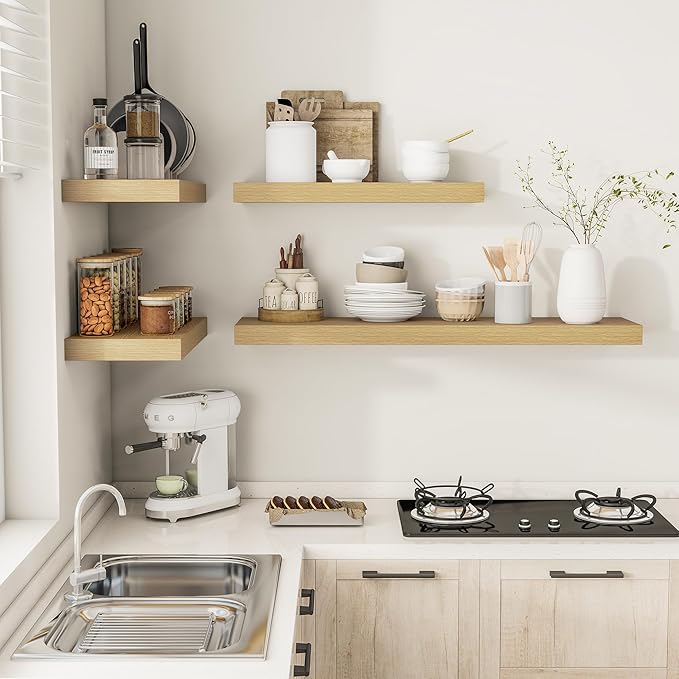 12 Inch Deep Floating Shelves 55 inch Long, 55 x 12 Wide Wall Shelves with Invisible Brackets, Heavy Duty Shelf for Bedroom Bathroom Living Room Kitchen Office Home Decor, Modern Shelf Set of 2, Oak