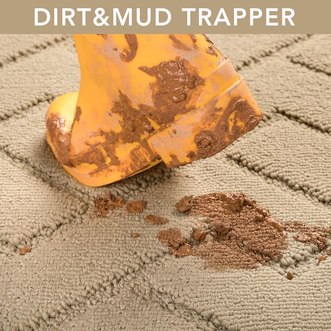 hicorfe Indoor Door Mat,Non Slip Door Mats,32"x48" Front Back Door Mat Rubber Backing,Absorbent Resist Dirt Entrance Inside Floor Mats for Entryway Washable Low-Profile(Beige)