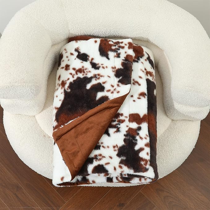 RYNGHIPY Lightweight Soft Cow Print Throw Blanket - Warm Coffee Throw for Baby Kids Girls Boys Adults (51''x63'')