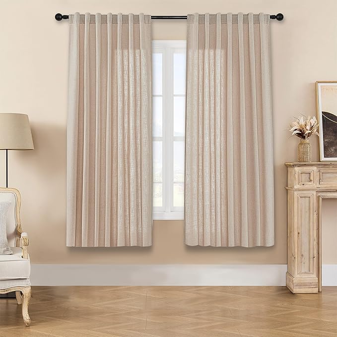 Joydeco Linen Curtains for Living Room,Light Filtering Rod Pocket Back Tab Semi Sheer Drapes Window Long Curtains 72 inches Long Sheer Bliss