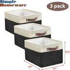 SIMPLE HOUSEWARE Large Fabric Storage Bin, 15" x 11" with Leather Like Handles, 3 Pack, Black