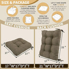 BUYUE Chair Cushion Set for Rocking Chair, Back Pillow & Seat Cushion with Ties, Original Woven Fabric Non-Slip Chair Pads for Elderly Sitting, Brown