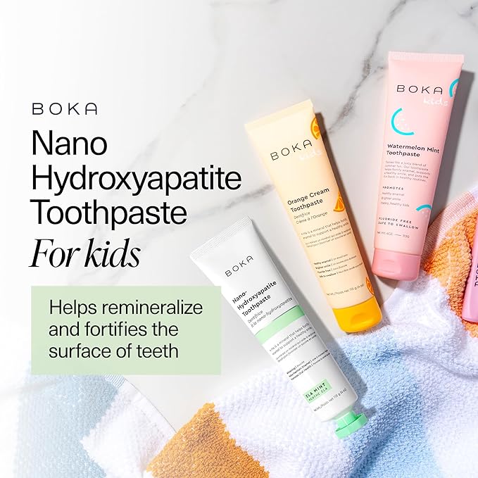 Boka Fluoride Free Toothpaste Nano Hydroxyapatite Toothpaste - Ela Mint, Orange Cream, Watermelon Mint Flavor, 4 oz 3Pk US Manufactured