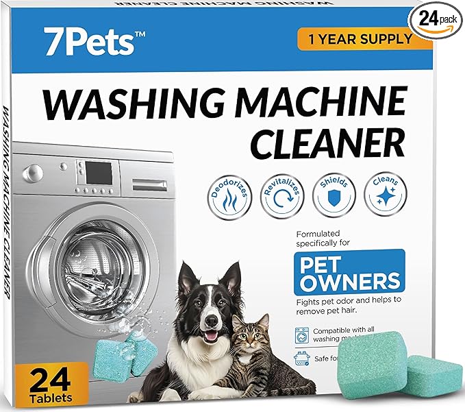 Washing Machine Cleaner Tablets - 24 Count 1-Year Supply | Formulated for Pet Owners | Pet-Friendly Deep Descaler | HE, Top & Front Load | Septic Safe & Eco-Friendly | Eliminates Odor & Residue