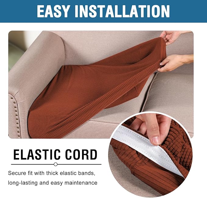 H.VERSAILTEX Super Stretch Individual Seat, Sofa Covers Couch, Cushion Covers Slipcover Sets Thick Jacquard Textured Twill Fabric (2 Piece Large Sofa Cushion Covers, Rust)