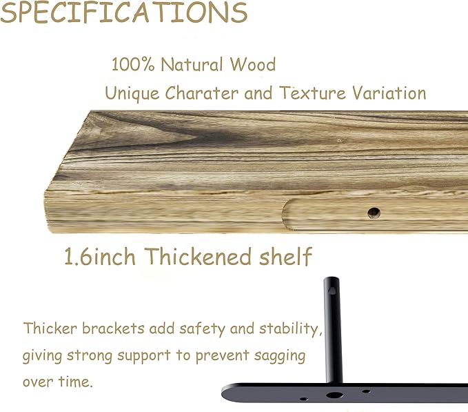 48 Inch Floating Shelves, 8 Inch Deep Floating Shelves for Wall, Hanging Shelf with Invisible Brackets, Wall Mounted Display Shelves for Bathroom, Bedroom, Living Room,3 Tier