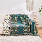 Boho Throw Blanket, 100% Cotton Ultra Soft Luxury Throw Rustic Quilt, 80"x90" Floral Printed Farmhouse Decor Bed Summer Blankets, All Season Rustic Reversible Bohemian Throw for Bed - Blue