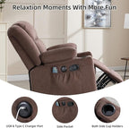 Rocker Recliner Chair with Heat and Massage, 360° Swivel Recliner Chairs for Adults, Heavy Duty Reclining Sofa Chair with USB Port Cup Holders Side Pockets for Living Room (Brown)