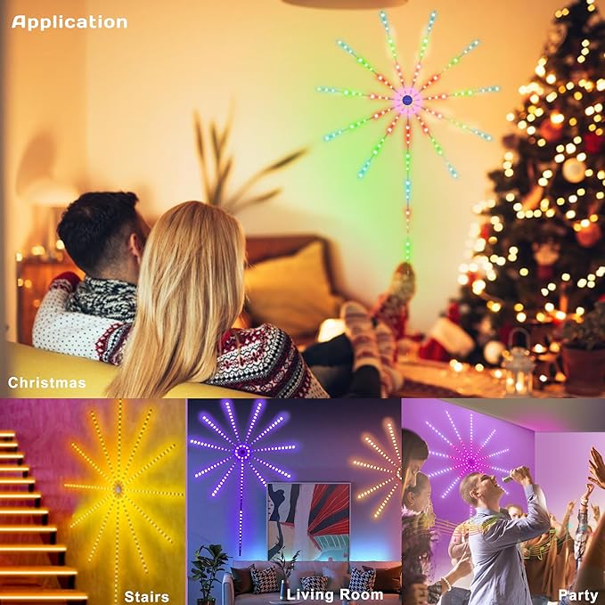 Smart Firework LED Lights Indoor, Music Sync LED Firework Lights with Firework Launch Effect, App and Remote Control, 11pcs LED Strip Lights with RGB Color Changing for Room, Festival Decor