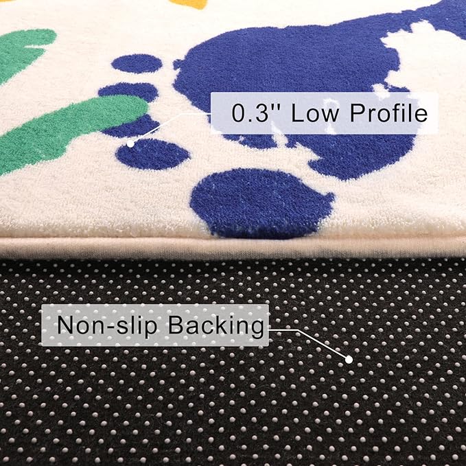 STARUIA Handprints and Footprints Large Kids Rug 5'x7', Washable Colorful Area Rug for Nursery Room, Non-Slip Play Mat Ultra Soft Indoor Carpet for Bedroom Playroom Classroom