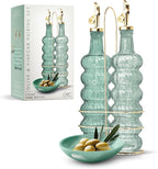 COOK WITH COLOR Glass Olive Oil Bottle Dispenser - 2 Pack- 17oz Oil and Vinegar Cruet - Olive Oil Carafe Decanter for Kitchen