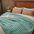 NEWCOSPLAY Faux Fur Twin Blanket New Sage Green 3D Ribbed Plush Thick Warm Blanket for Couch Sofa Bed 850GSM (New Sage Green Ribbed, Twin(60"x80"))