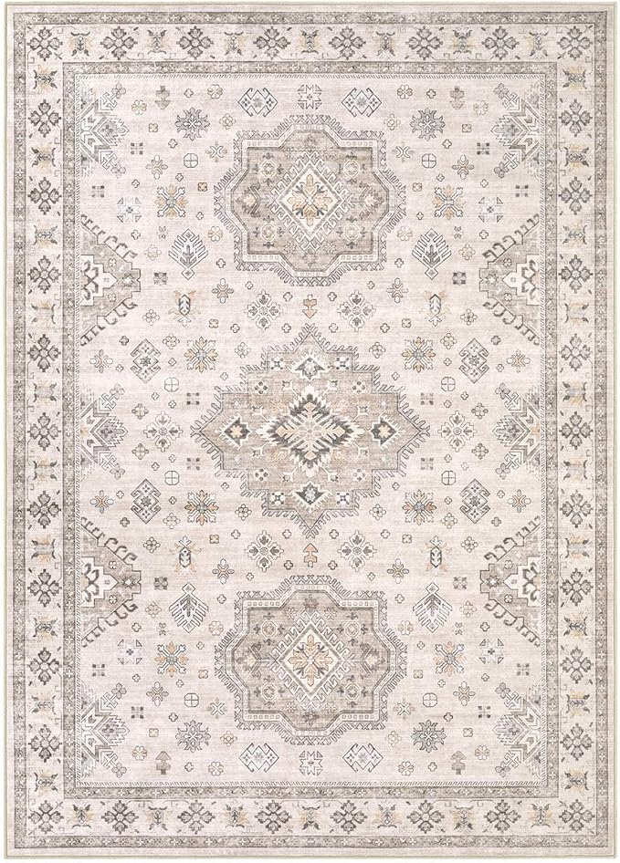 Washable Area Rugs for Living Room -10x12 Neutral Vintage Distressed Floral Farmhouse Boho Large Soft Floor Rug Indoor Non Slip Carpet for Living Room Bedroom Dining Room Office-Beige Brown