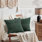 Fancy Homi Set of 2 Dark Green Decorative Throw Pillow Covers 28x28 Inch for Bedroom Couch Bed, Boho Farmhouse Forest Green Home Decor, Soft Corss Corduroy Patchwork Textured Cushion Case 71x71 cm