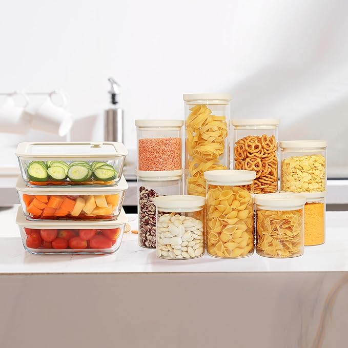 Urban Green Glass Food Storage Jar with Glass Lid, Food Canister Set with Airtight Lids, Pantry Jar for Kitchen Organization. Food Storage Container Set in 6 pack of 26oz