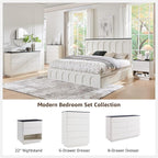 Nightstand Set of 2 with Charging Station, 22" Large Modern Bedside Table with 2 Drawers Storage,Push-to-Open End Table for Bedroom,Living Room,Off White