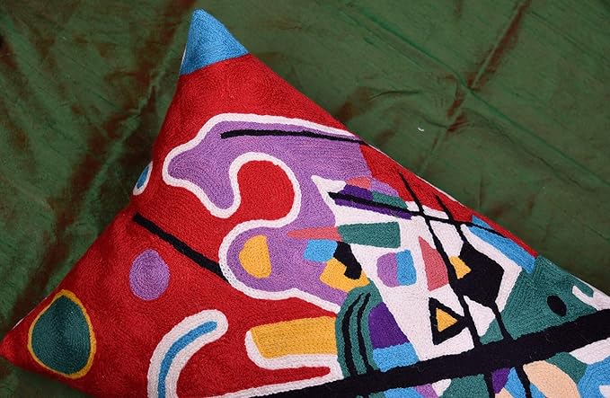 Lumbar Kandinsky Red Abstract Pillow Cover Modern Throw Pillowcase Modern Chair Cushion Red Contemporary Pillowsham Farmhouse Couch Cushions Hand Embroidered Wool Size 14x20