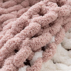 Battilo Chunky Knit Throw Blanket, Soft and Thick Chenille Throw Blanket, 50"x60" Handmade Cable Knit Crochet Blanket, Large Rope Knot Throw Blankets for Couch Sofa Bed Home Decor, Blush & White