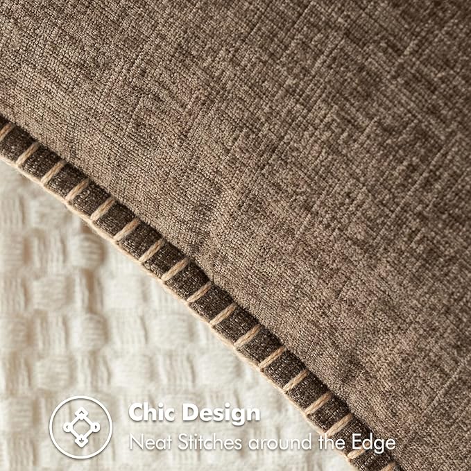 MIULEE Pack of 2 Couch Throw Pillow Covers 24x24 Inch Brown Farmhouse Decorative Pillow Covers with Stitched Edge Soft Chenille Solid Dyed Spring Pillow Covers for Sofa Bed Living Room