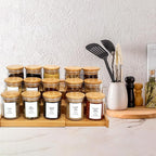 4OZ Glass Spice Jars with Bamboo Lids and 315 Labels, 32 Pcs Clear Food Storage Containers for Kitchen Sugar Salt Coffee Tea Beans