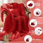 Chunky Knit Blanket - Luxury Soft Cozy 60 * 80 Throw Blanket,100% Woven Blanket Rope Knot Throw Blanket for Couch, Sofa, Home Decor, Gift - Machine Washable（Wine red）