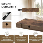 Square Floating Shelves for Wall, 8"W x 8"D x 1.2"H, Small Wooden Wall Mounted Display Shelves with Invisible Brackets for Living Room, Bedroom, Bathroom, Kitchen Decor, Set of 4, Rustic Brown