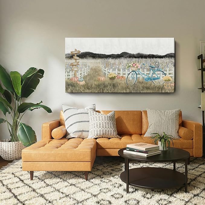 Oversized Wall Art for Living Room, Extra Large Wall Decor, Modern Vintage Farmhouse Boho Landscape Artwork Neutral Rustic Countryside Nature Floral Canvas Wall Picture for Office Bedroom Dining room