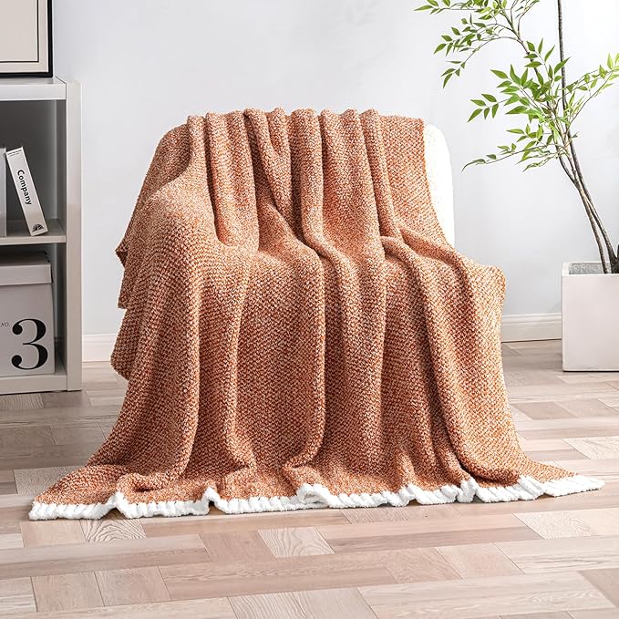 MIULEE Fall Burnt Orange Super Soft Throw Blanket for Couch, Cozy Fluffy Warm Throws Knit Blankets for Sofa, Bed, Chair, Living Room, Camping, Picnic, 50 x 60 inch