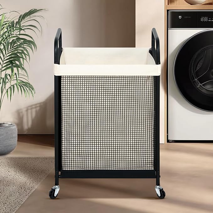 STO STO Laundry Hamper, 90L Rolling Laundry Sorter Cart with Removable and Washable Liner Bag, Rolling Clothes Hamper with Metal Handle for Laundry Room and Bedroom