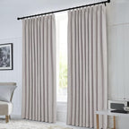 Macochico 52”Wx96”L 100% Blackout Curtains for Bedroom Living Room Nursery Browish Grey Pinch Pleated Linen Curtains Farmhouse Burlap Drapes Thermal Window Panels with Hooks and Tieback 1 Panel