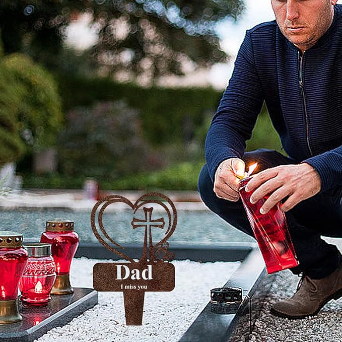 Brother Memorial Grave Stake, Cemetery Decorations for Grave Markers 12.5 x 7.2 inch Heart Metal Sympathy Stakes Graveside Plaque Decor Sign for Brother Graves, Yard, Garden - Rust-Brother