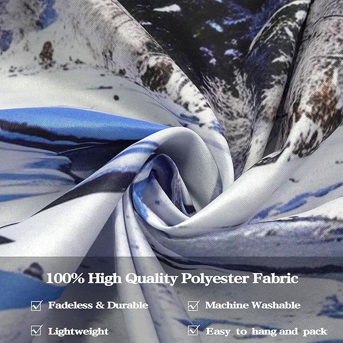 AMM Winter Forest Snow Mountain Tapestry Snowy Pine Tree Woodland Tapestry for Bedroom Aesthetic White Clouds Flowing River Landscape Tapestries Wall Hanging for Living Room Dorm Office 90 x 68 Inch