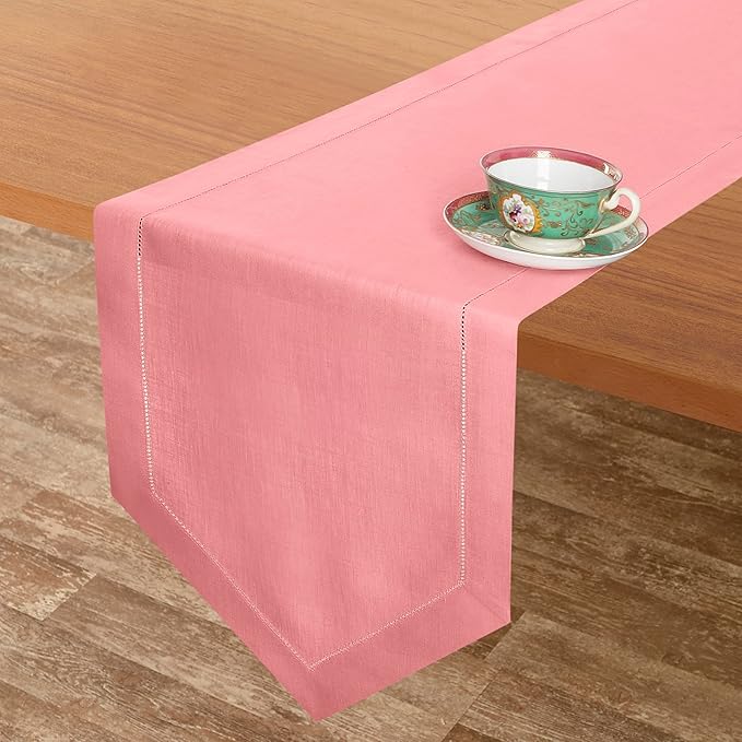 D'Moksha Homes Dusty Pink Linen Table Runner 72 Inches Long - 100% Pure Linen Diamond Table Runner 14 x 72 Inch for Dining, Fall and Halloween - Machine Washable