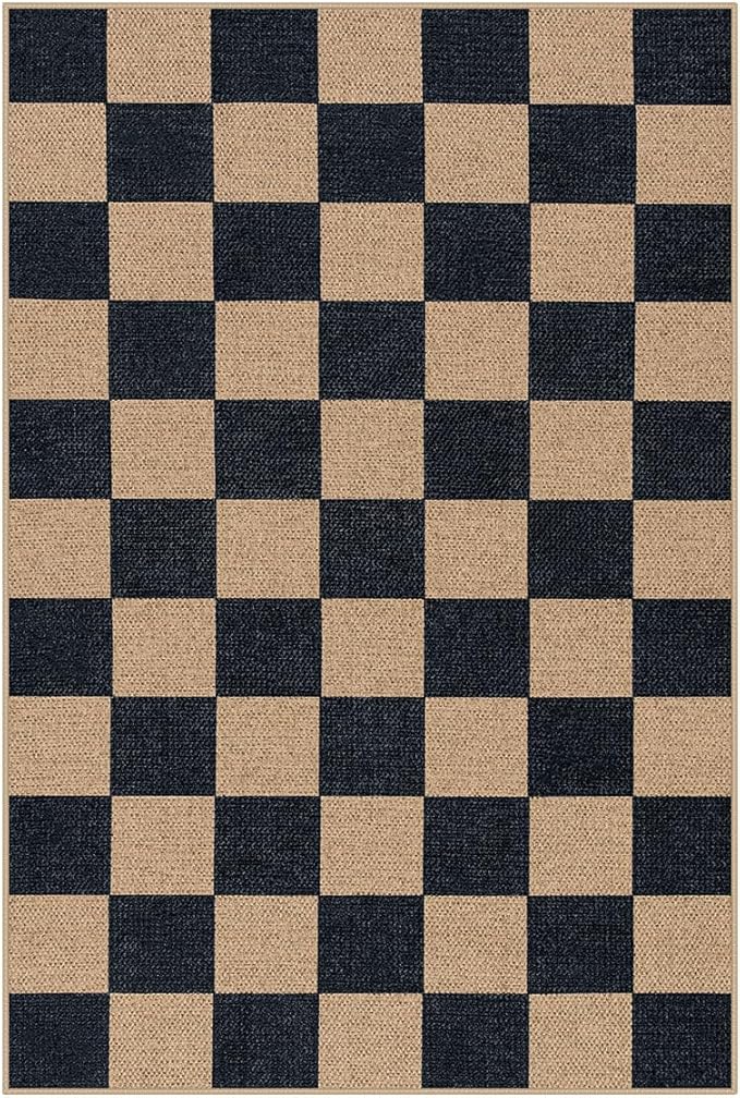 Lahome Checkered Easy Jute 2x3 Rug, Small Entryway Rug Non Slip Kitchen Front Door Mat, Farmhouse Neutral Area Rug Non Shedding Low Pile Floor Carpet for Foyer Porch Doorway