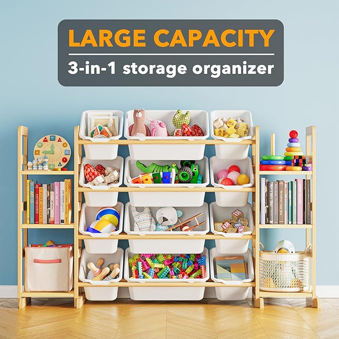 SpaceAid Toy Storage Organizer with 6 Shelves and 12 Bins, Toy Organizers Storage Bookshelf, Kids Bin Shelf Toys Box Bookcase for Bedroom Playroom Organization Room Decor, White